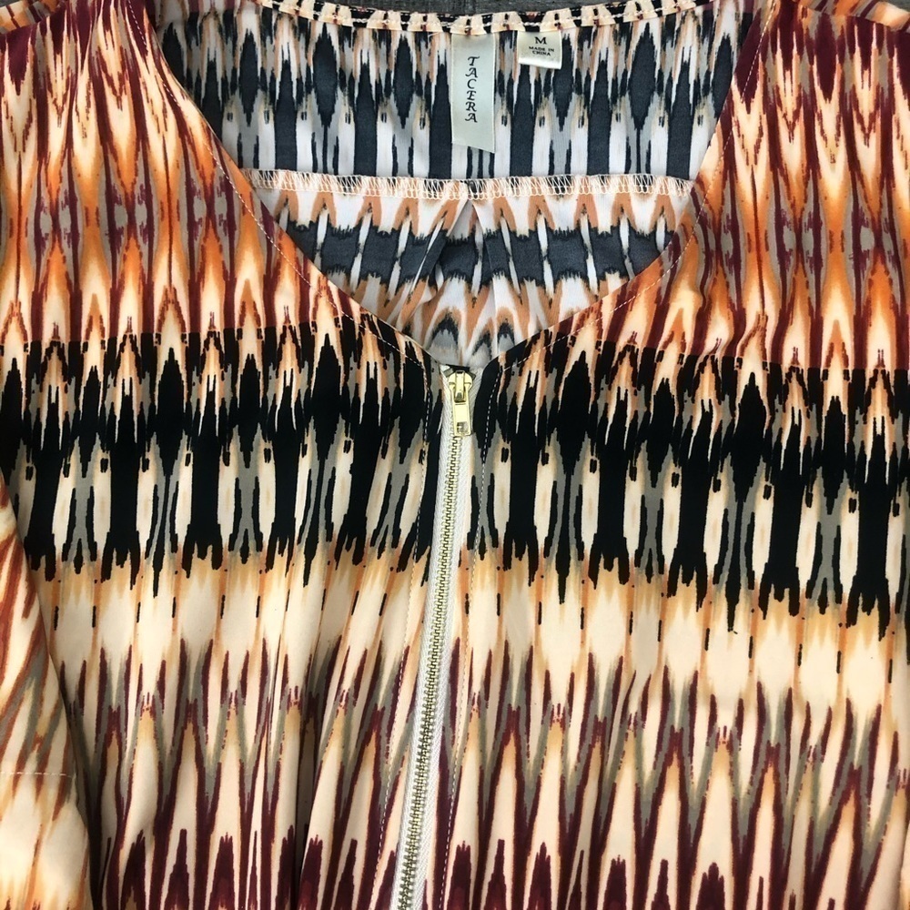 Tacera Black Rust and Maroon Midi Dress V Neck Gold Zipper Size M - Picture 5 of 8